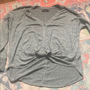 Gray button down front tie shirt